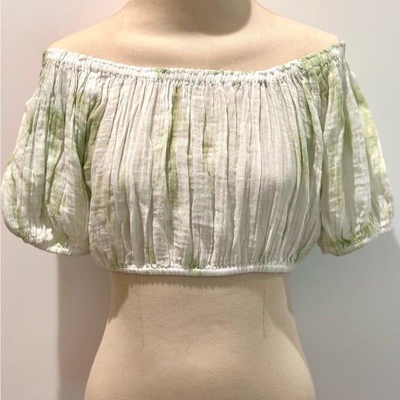 Free People Stroll in Kyoto Tie Dye Crop Top White and Green Off Shoulder or On - Picture 3 of 7